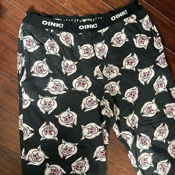 Mens Small Pajama Bottoms - OINK - Black Pig Pants - Pockets - Size Small - Picture 2 of 4